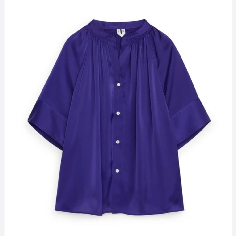 ARKET Purple Short-Sleeve Satin Blouse